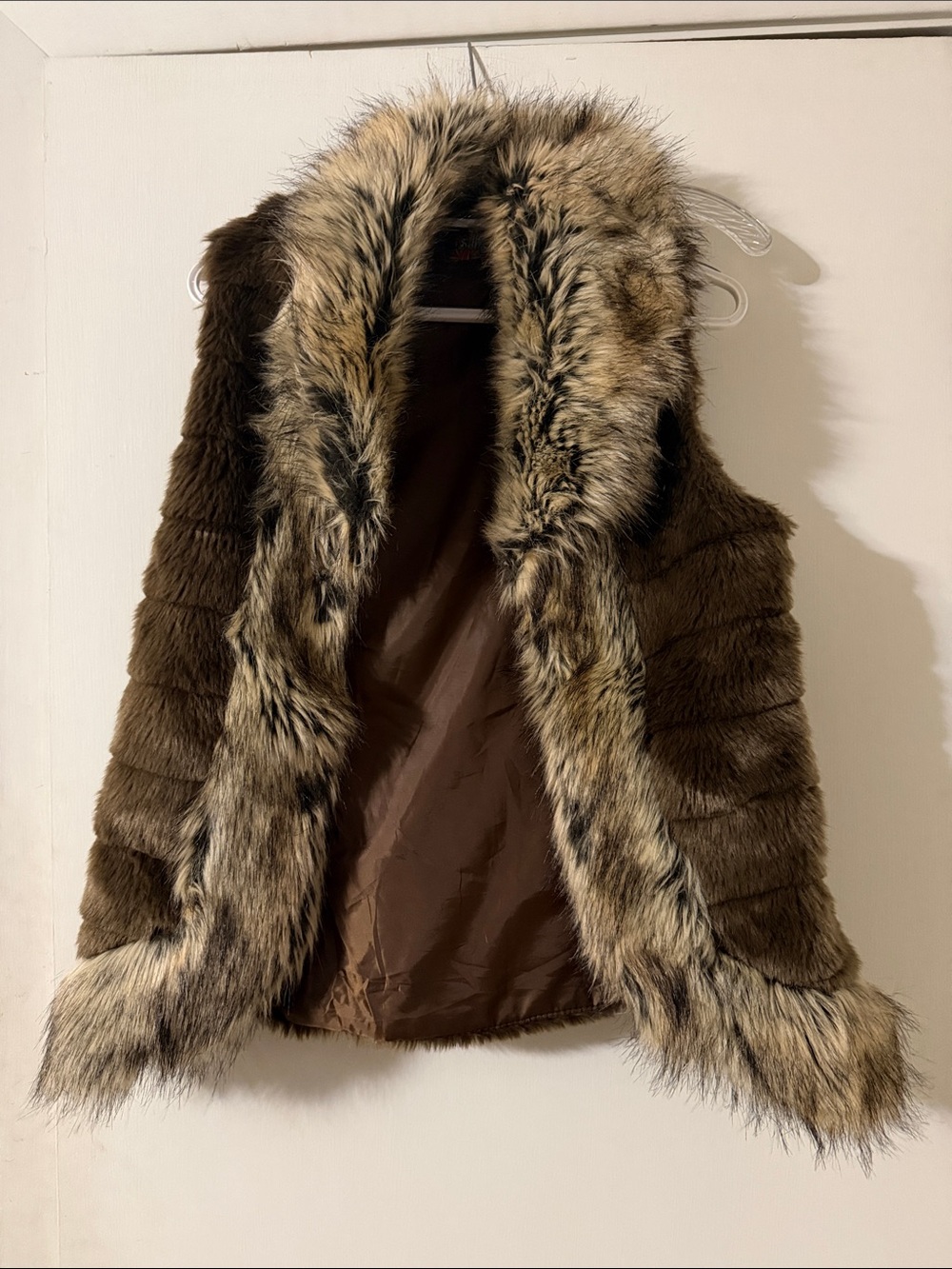 Faux Fur-Trim Brown Quilted Vest for Women